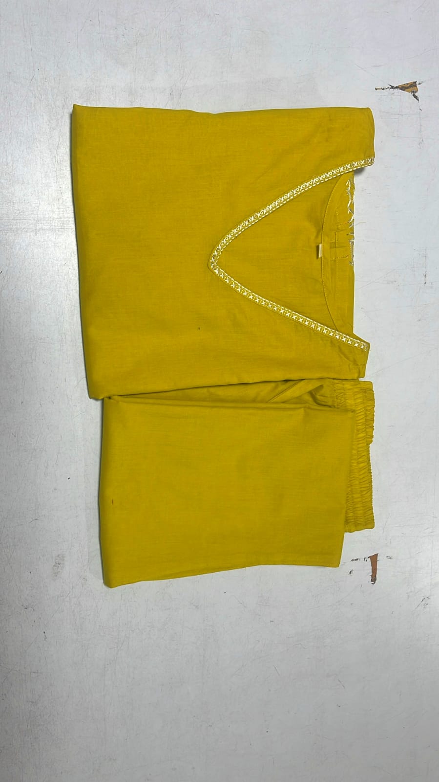 Mustard Yellow Cotton Floral Embroidery Kurta Set