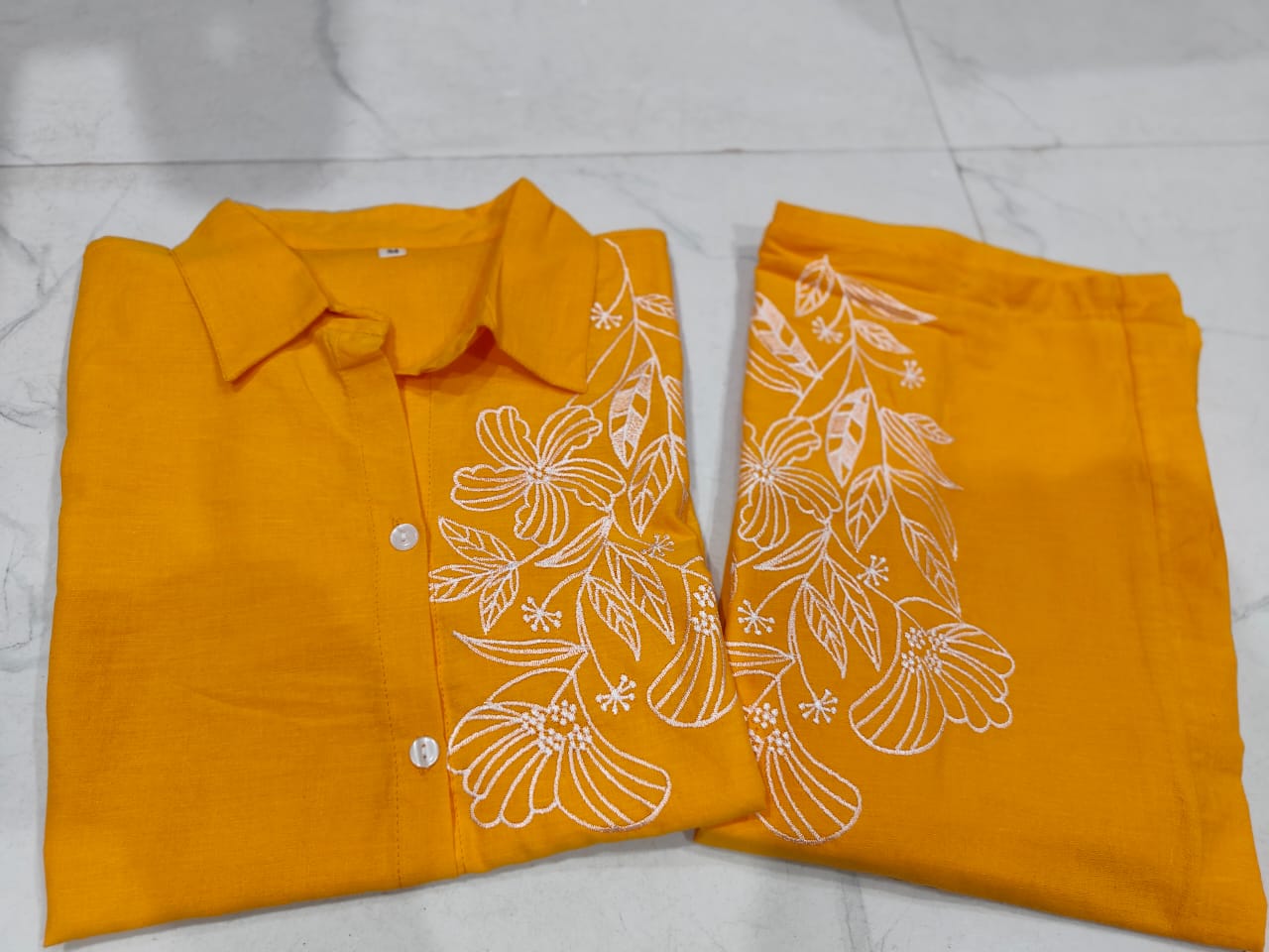 Yellow Pure Cotton Button-Down Kurti and Palazzo Co-ord Set