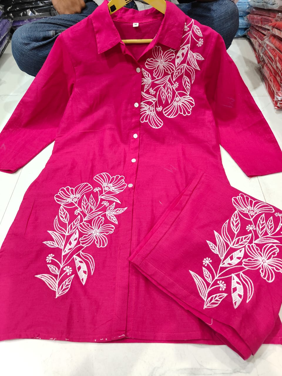 Pink Pure Cotton Button-Down Kurti and Palazzo Co-ord Set