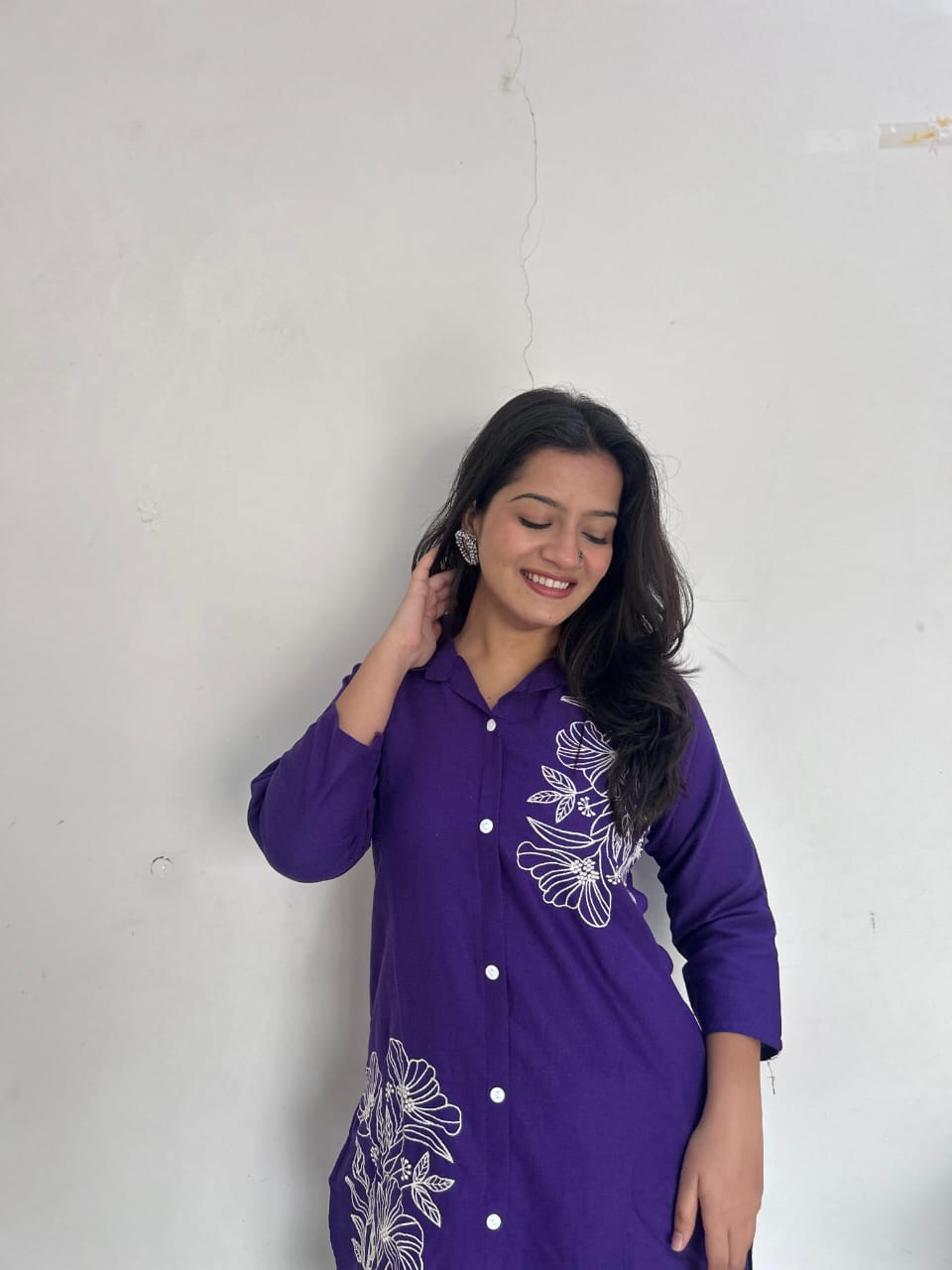 Purple Pure Cotton Button-Down Kurti and Palazzo Co-ord Set