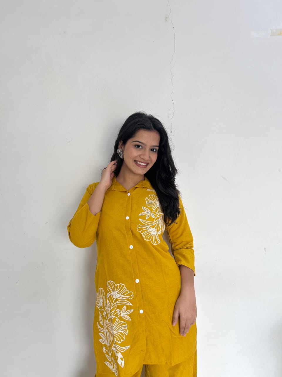 Yellow Pure Cotton Button-Down Kurti and Palazzo Co-ord Set