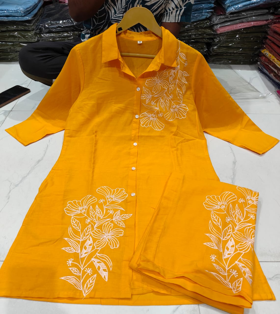 Yellow Pure Cotton Button-Down Kurti and Palazzo Co-ord Set
