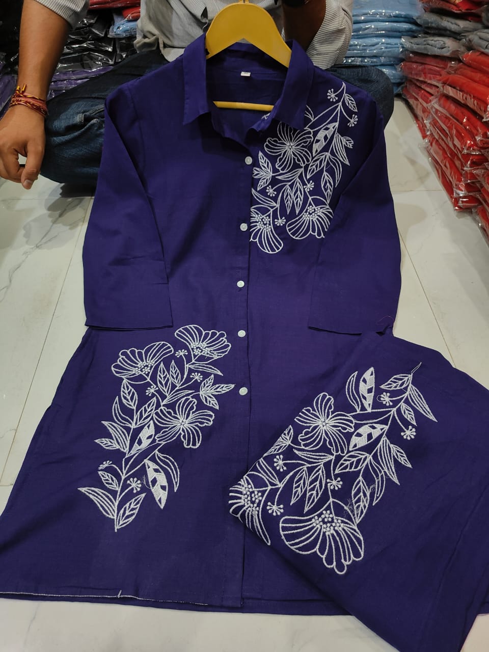 Purple Pure Cotton Button-Down Kurti and Palazzo Co-ord Set