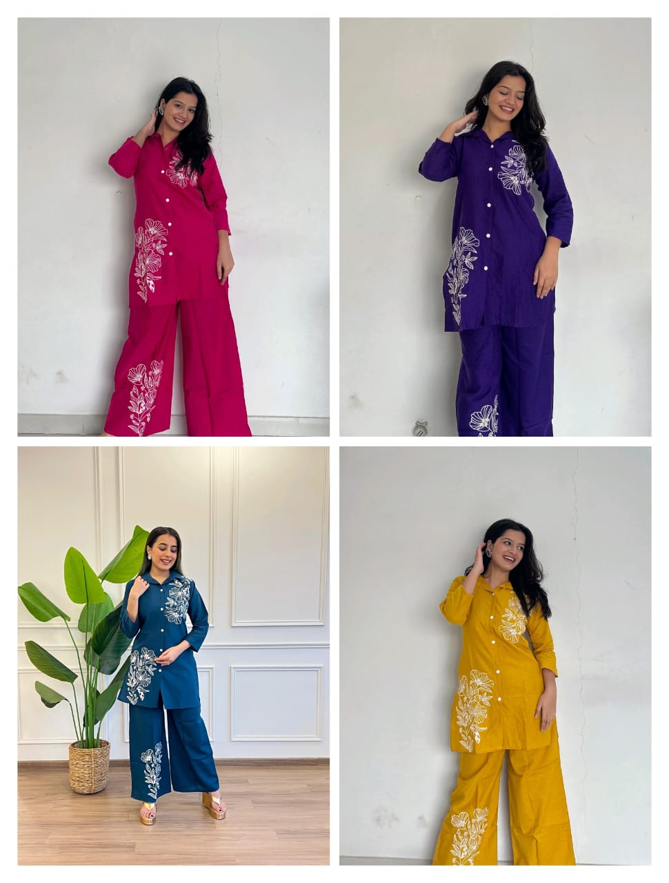 Yellow Pure Cotton Button-Down Kurti and Palazzo Co-ord Set