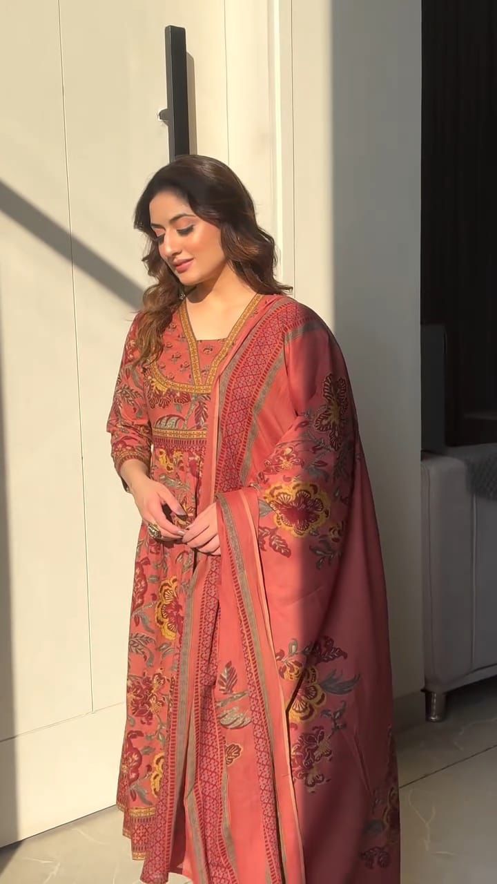 Dusty Pink Floral Block Print Cotton Suit Set