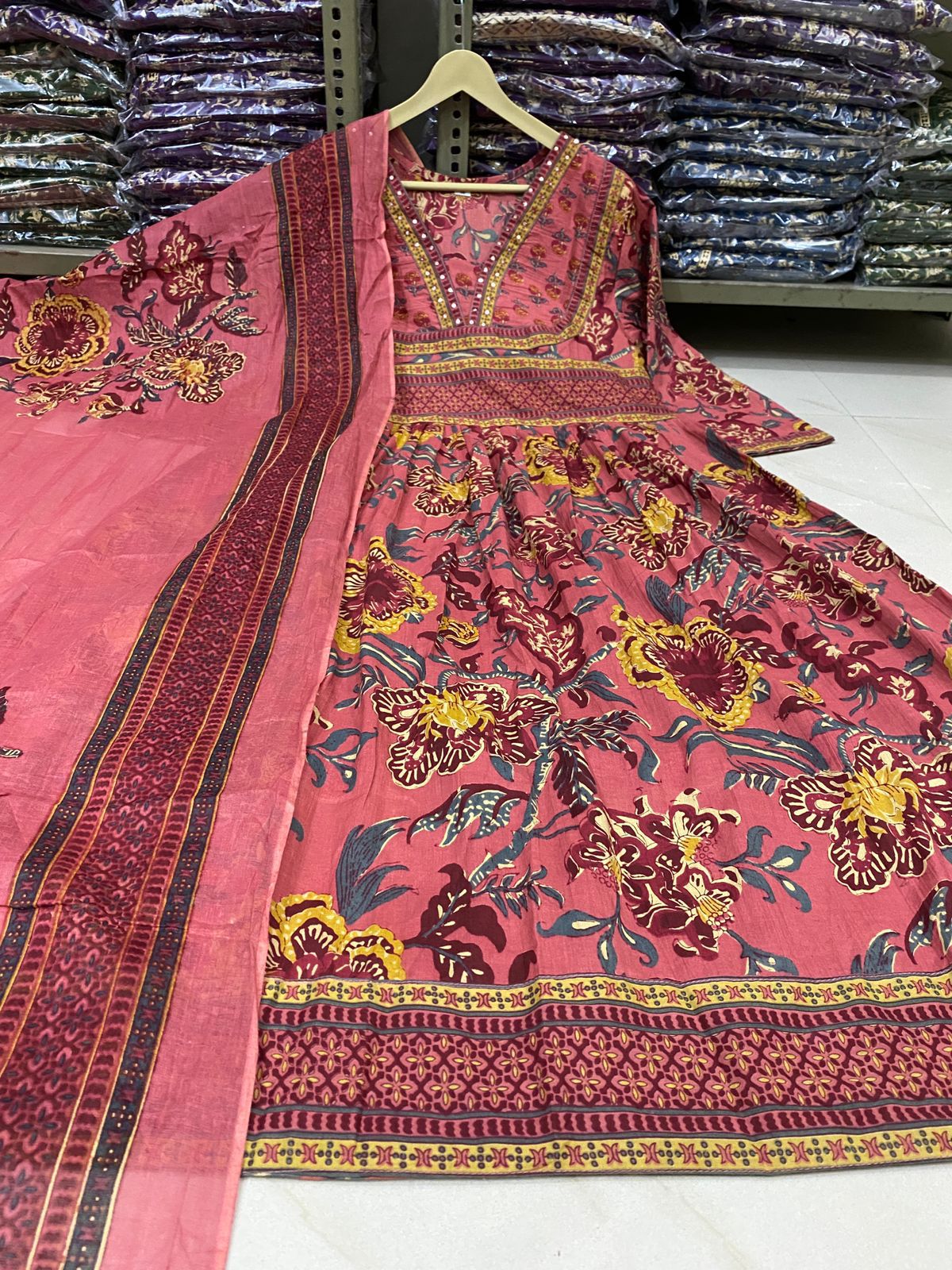 Dusty Pink Floral Block Print Cotton Suit Set