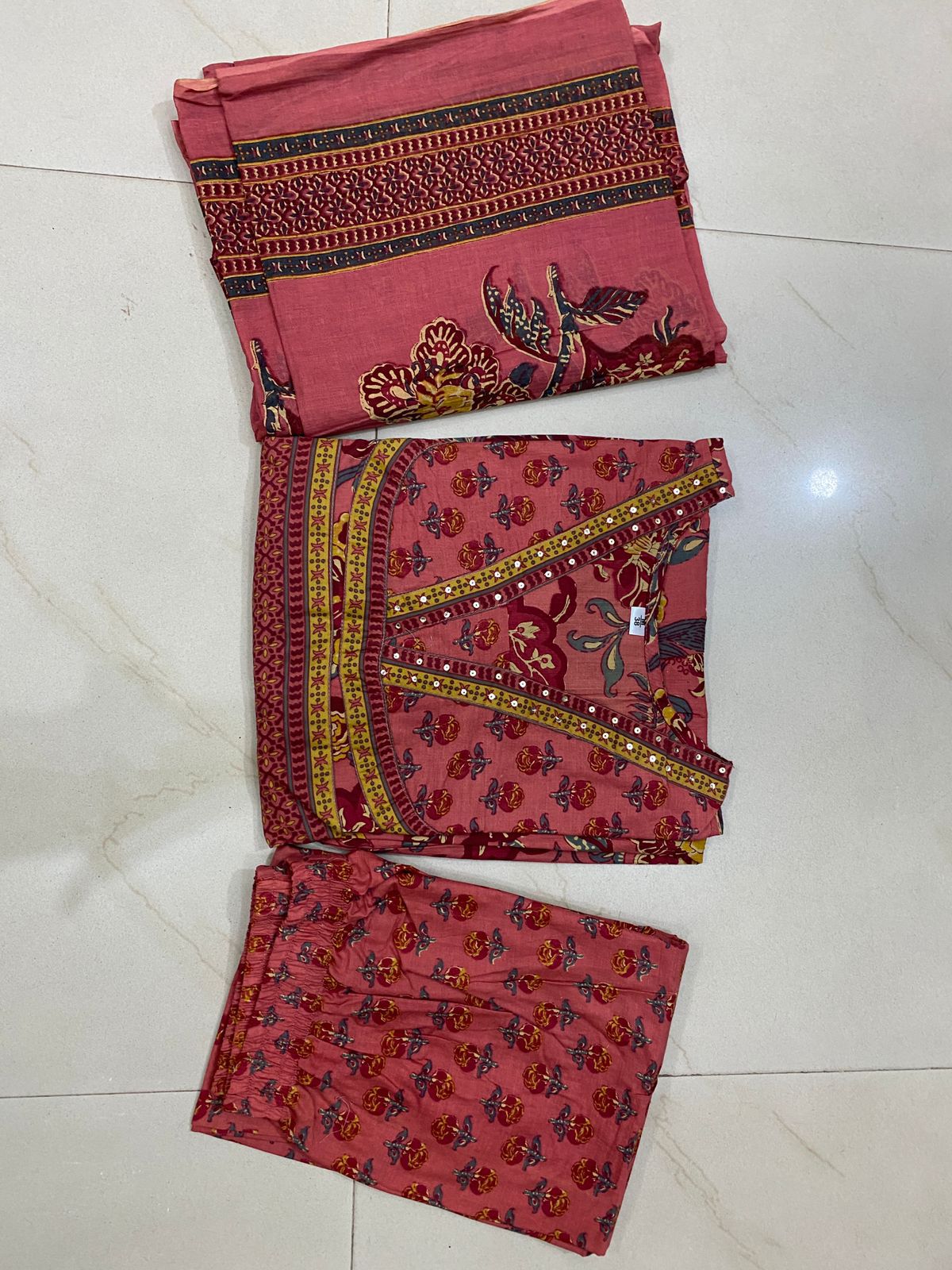 Dusty Pink Floral Block Print Cotton Suit Set