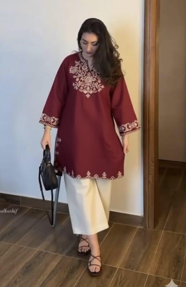 Red Floral Embroidered Cotton Co-ord Set