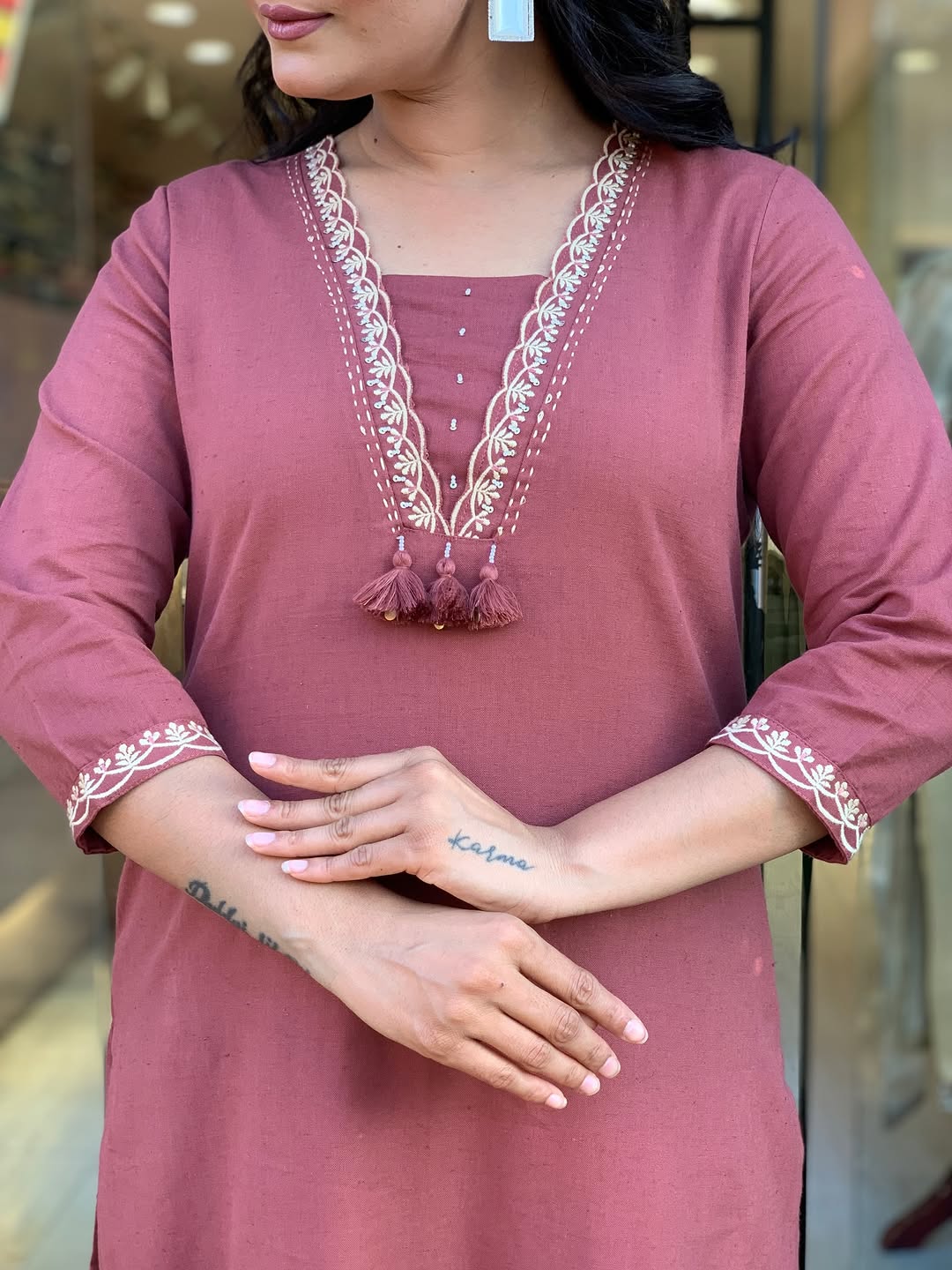 Pink Embroidered A-Line Cotton Suit Set with Malmal Dupatta