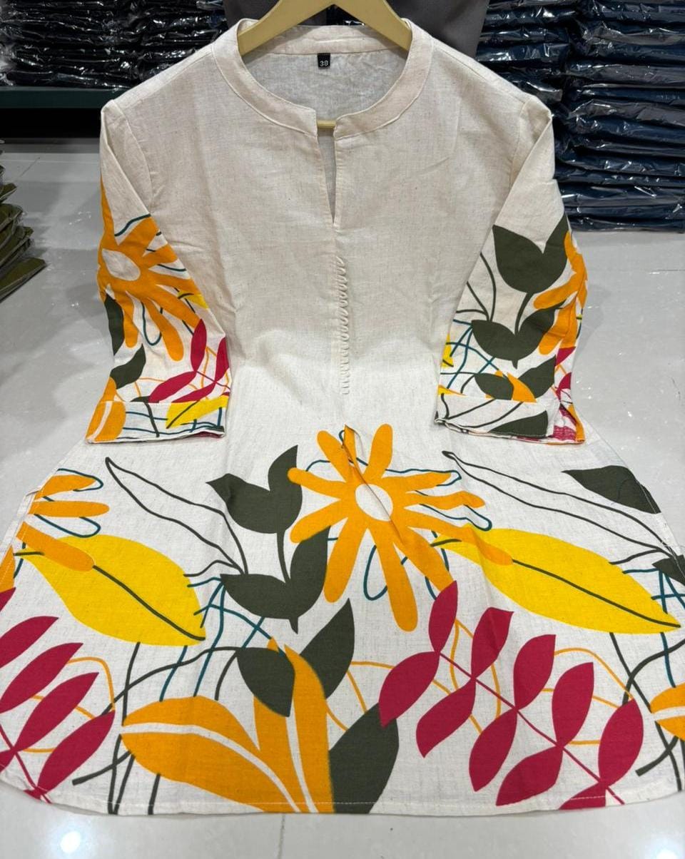 Ivory Botanical Print Co-ord Set with Mandarin Collar Tunic