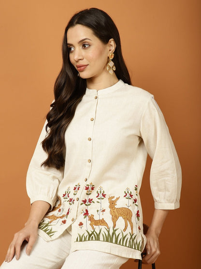 Cotton Linen embroidery Co-Ord Set