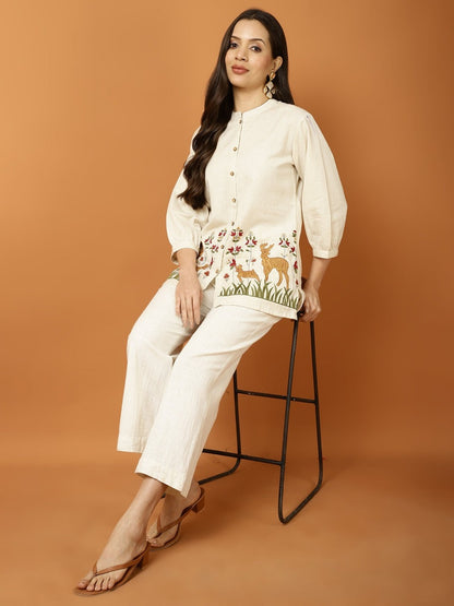 Cotton Linen embroidery Co-Ord Set