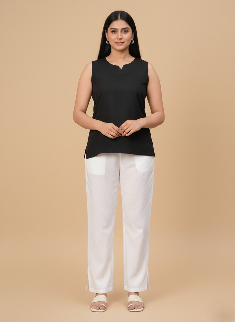 Black Minimalist Sleeveless Longline Fusion Tunic