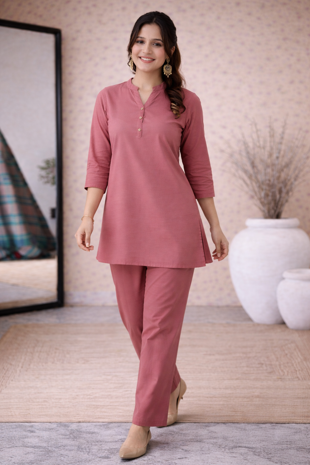 Elegant Dusty Rose Rayon Co-ord Set for Women