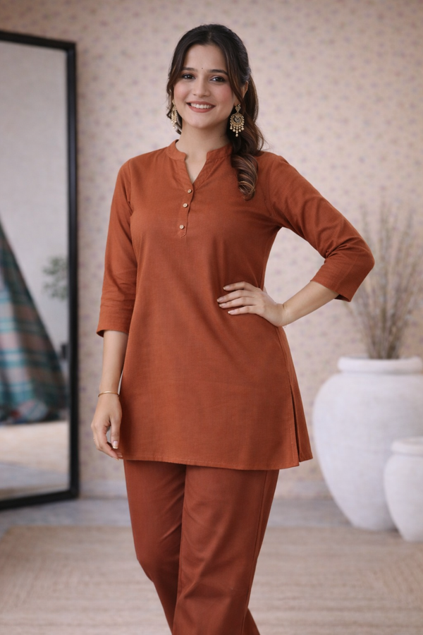 Elegant Rust Brown Rayon Co-ord Set for Women