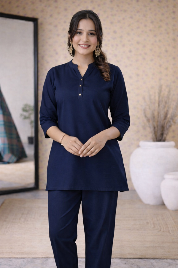 Elegant Navy Blue Rayon Co-ord Set for Women
