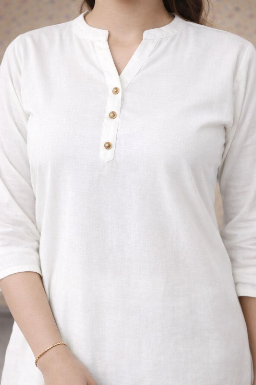 Elegant White Rayon Co-ord Set for Women with button detail Kurti & Straight Pants