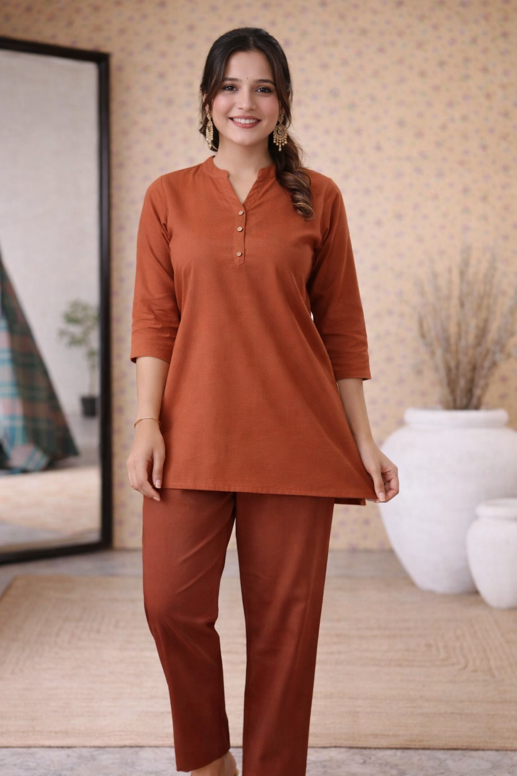 Elegant Rust Brown Rayon Co-ord Set for Women