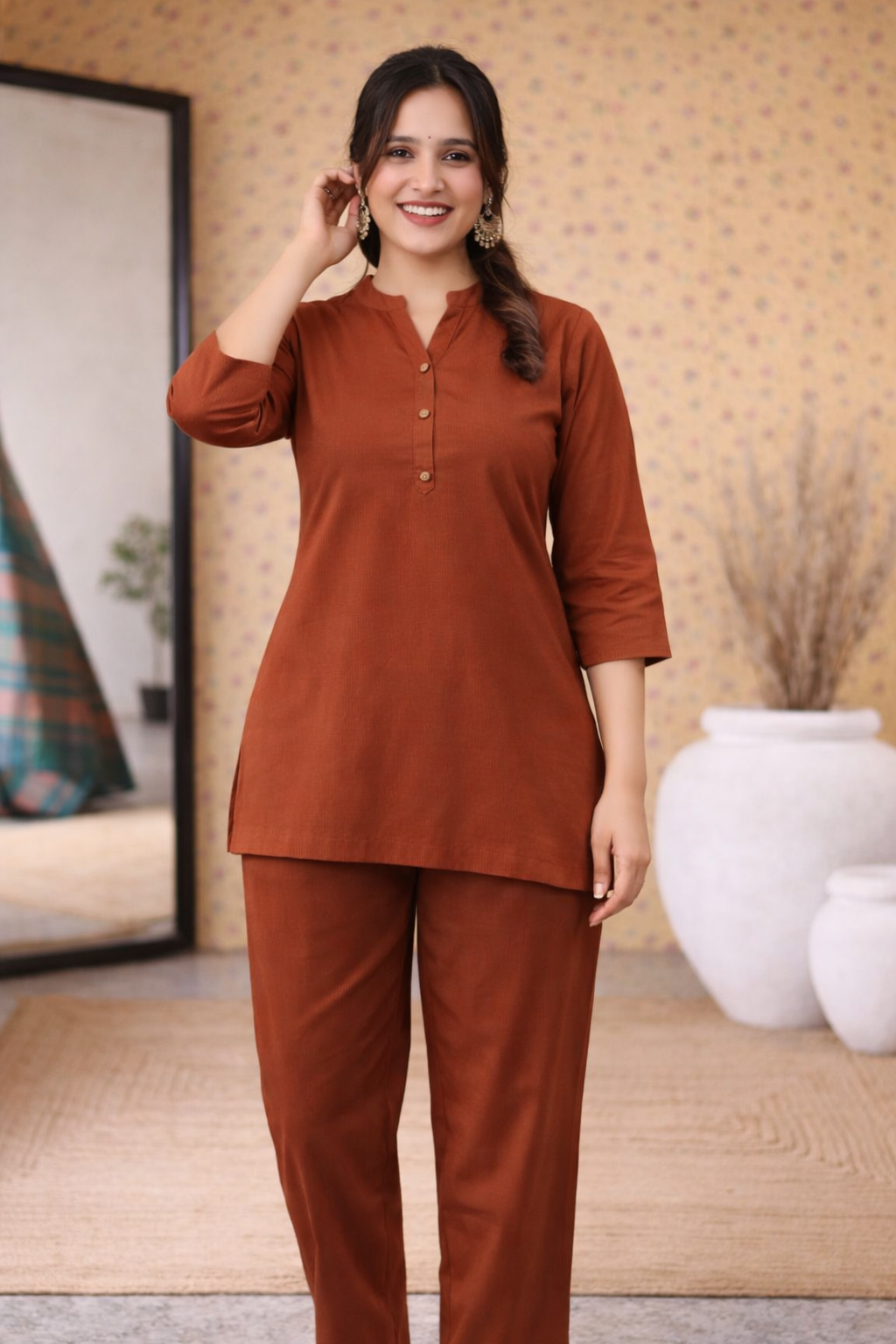 Elegant Rust Brown Rayon Co-ord Set for Women