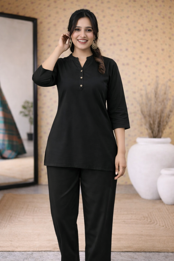 Black Rayon Kurti Pant Co-ord Set for Women