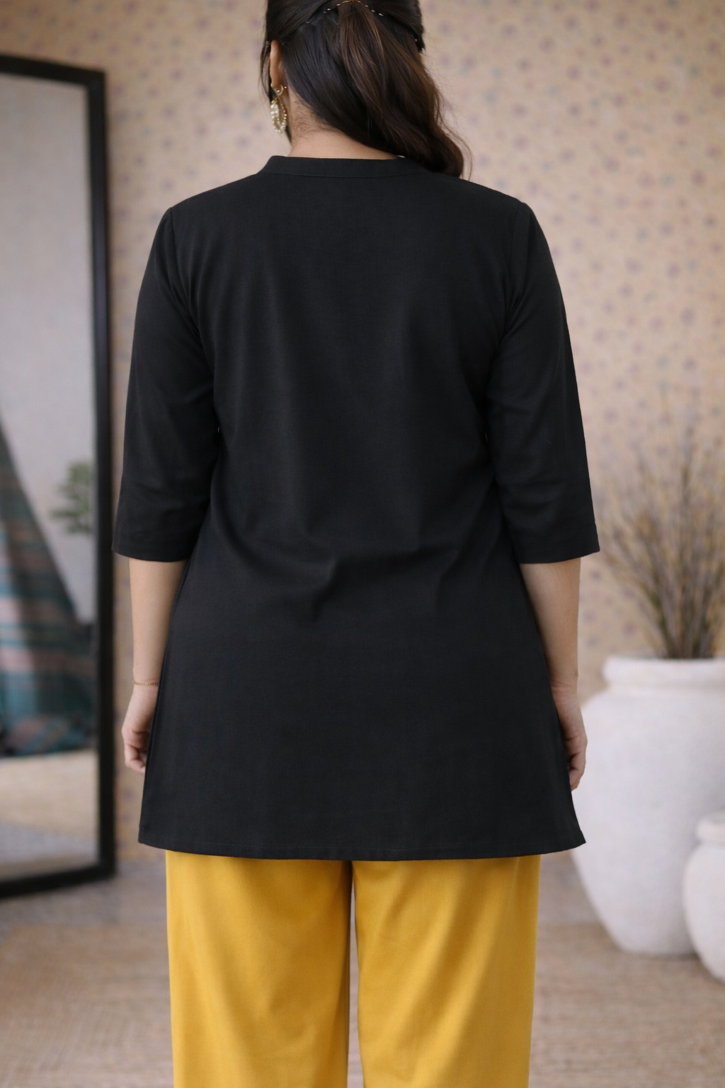 Black Rayon Kurti Pant Co-ord Set for Women