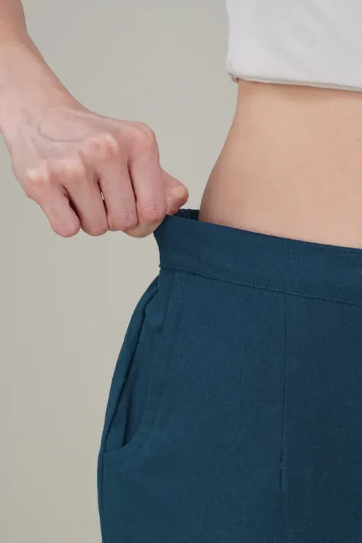 Peacock Blue Wide Leg Cotton Pant