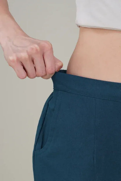 Peacock Blue Wide Leg Cotton Pant