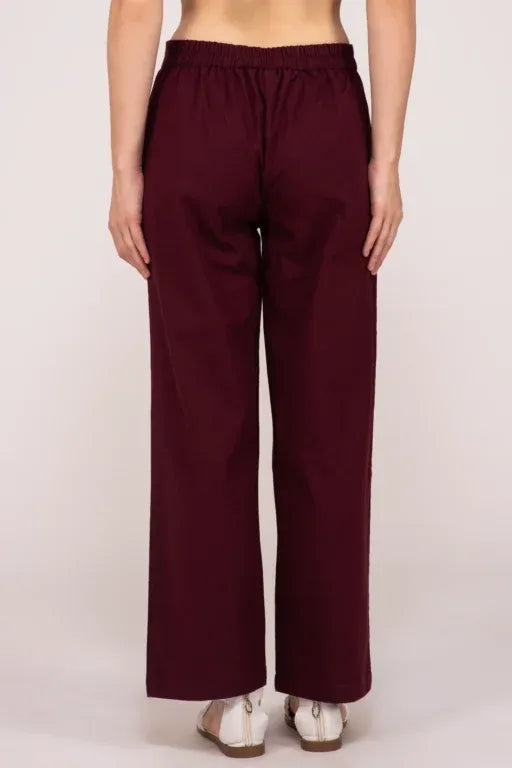Wine Wide Leg Cotton Pant