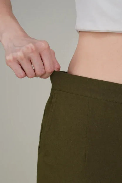 Olive Green Wide Leg Cotton Pant