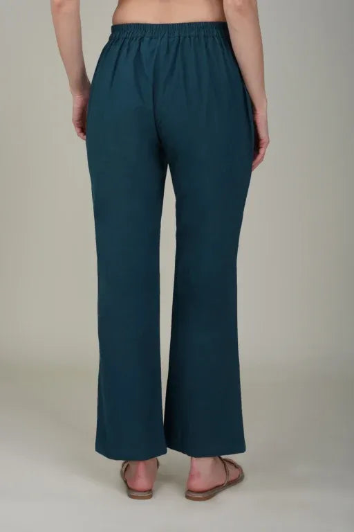 Peacock Blue Wide Leg Cotton Pant