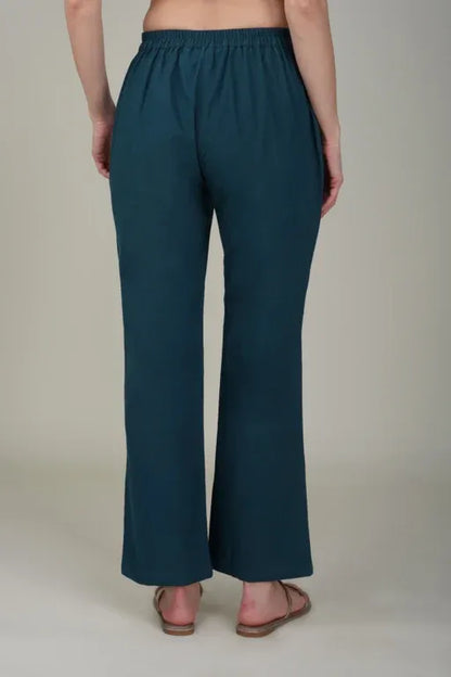 Peacock Blue Wide Leg Cotton Pant