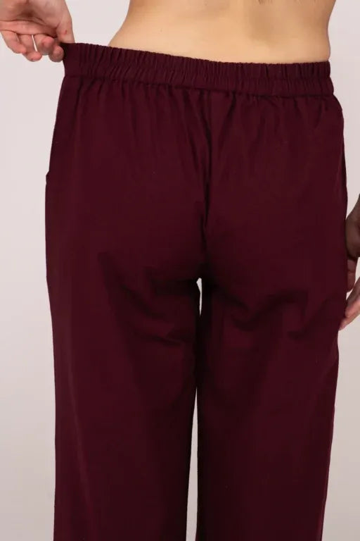 Wine Wide Leg Cotton Pant
