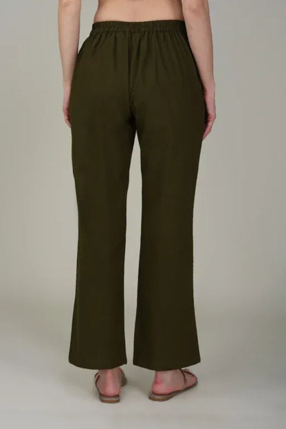 Olive Green Wide Leg Cotton Pant