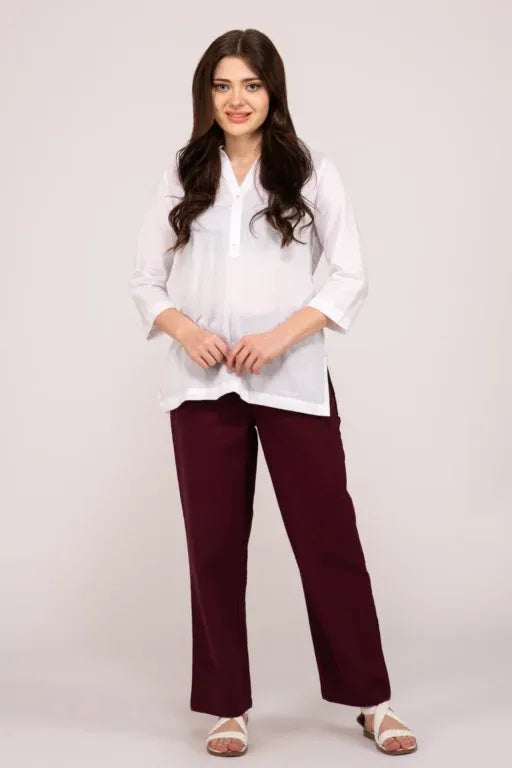 Wine Wide Leg Cotton Pant