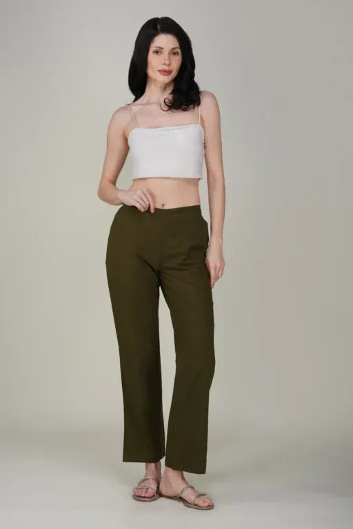Olive Green Wide Leg Cotton Pant