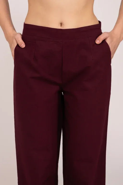 Wine Wide Leg Cotton Pant