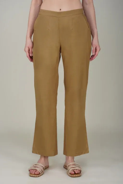 Camel Brown Wide Leg Cotton Pant