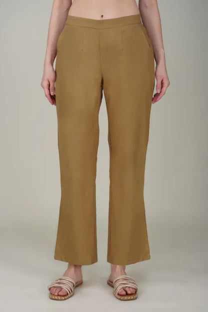 Camel Brown Wide Leg Cotton Pant