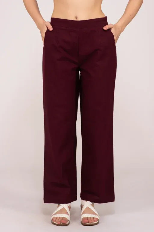 Wine Wide Leg Cotton Pant