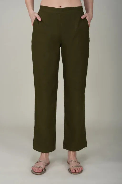 Olive Green Wide Leg Cotton Pant