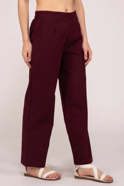 Wine Wide Leg Cotton Pant