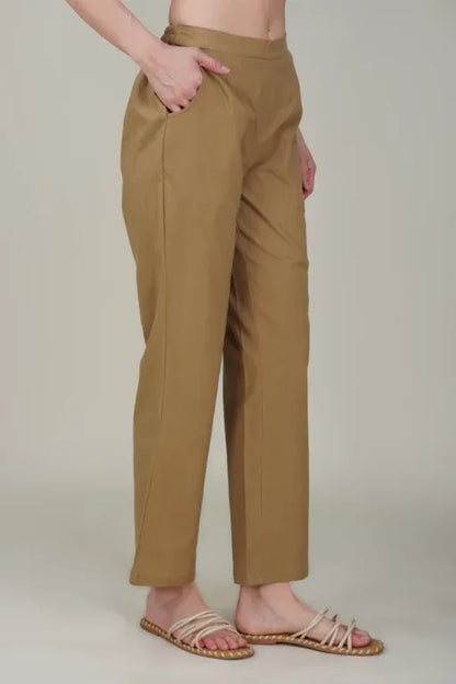 Camel Brown Wide Leg Cotton Pant