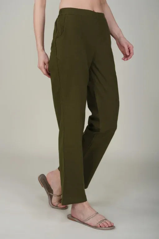 Olive Green Wide Leg Cotton Pant
