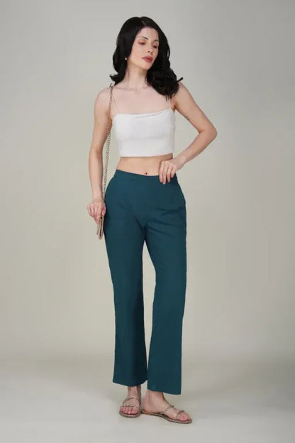 Peacock Blue Wide Leg Cotton Pant