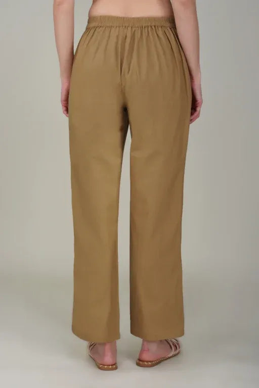 Camel Brown Wide Leg Cotton Pant