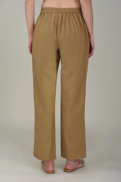 Camel Brown Wide Leg Cotton Pant