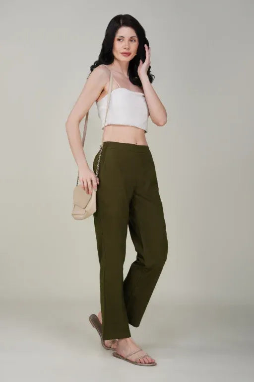 Olive Green Wide Leg Cotton Pant
