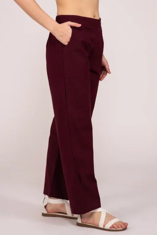 Wine Wide Leg Cotton Pant