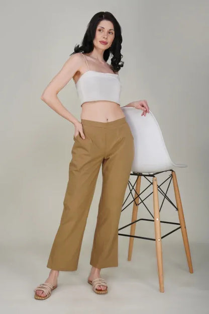 Camel Brown Wide Leg Cotton Pant
