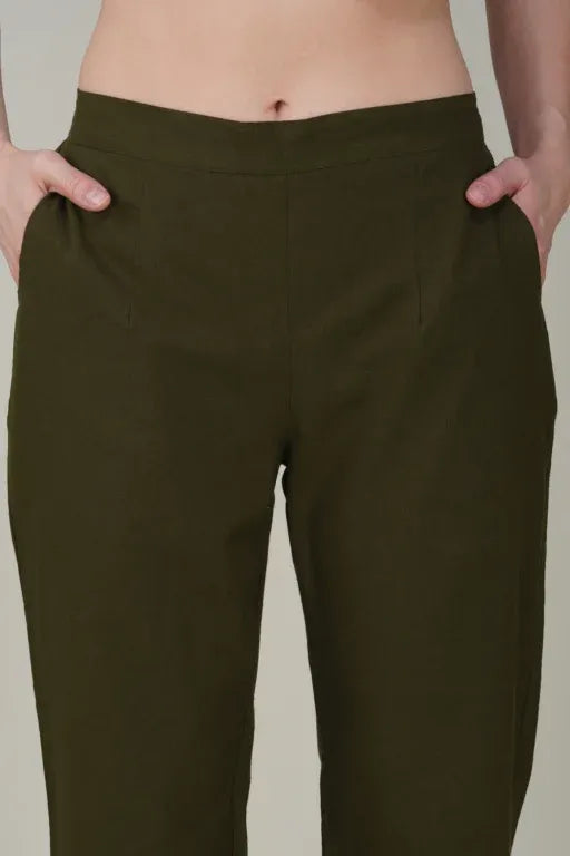 Olive Green Wide Leg Cotton Pant